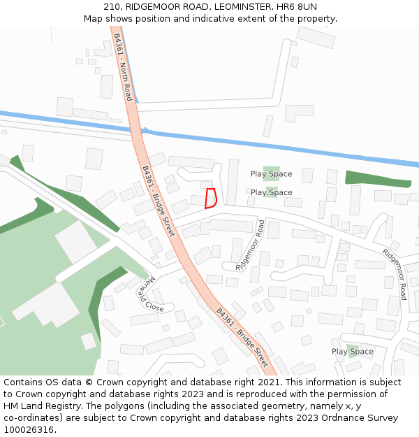 210, RIDGEMOOR ROAD, LEOMINSTER, HR6 8UN: Location map and indicative extent of plot