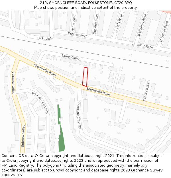 210, SHORNCLIFFE ROAD, FOLKESTONE, CT20 3PQ: Location map and indicative extent of plot