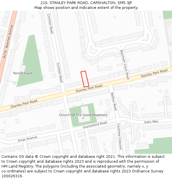 210, STANLEY PARK ROAD, CARSHALTON, SM5 3JP: Location map and indicative extent of plot