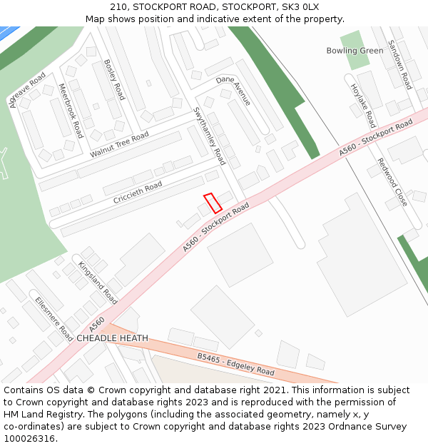 210, STOCKPORT ROAD, STOCKPORT, SK3 0LX: Location map and indicative extent of plot