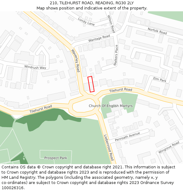 210, TILEHURST ROAD, READING, RG30 2LY: Location map and indicative extent of plot