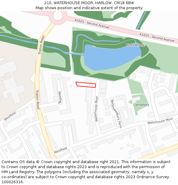 210, WATERHOUSE MOOR, HARLOW, CM18 6BW: Location map and indicative extent of plot