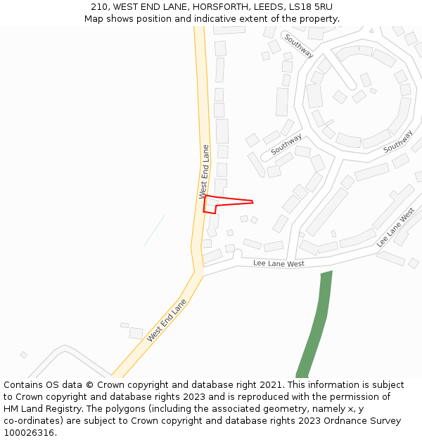 210, WEST END LANE, HORSFORTH, LEEDS, LS18 5RU: Location map and indicative extent of plot