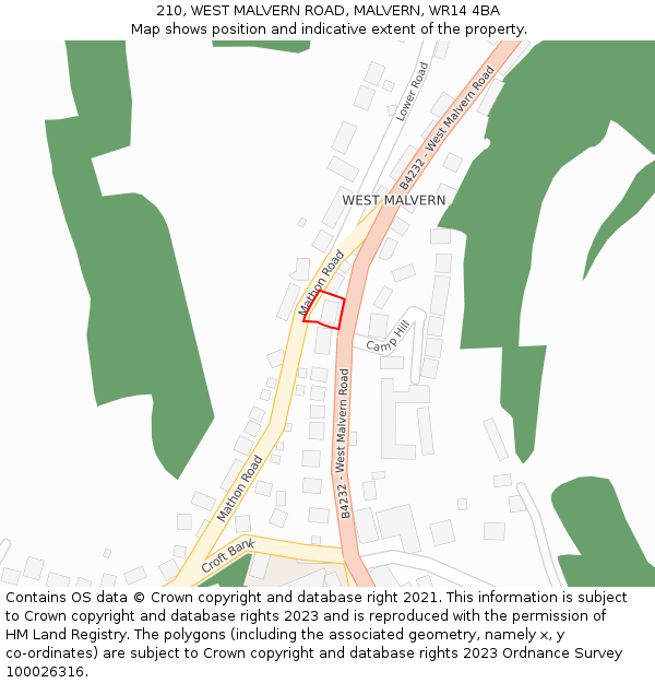 210, WEST MALVERN ROAD, MALVERN, WR14 4BA: Location map and indicative extent of plot