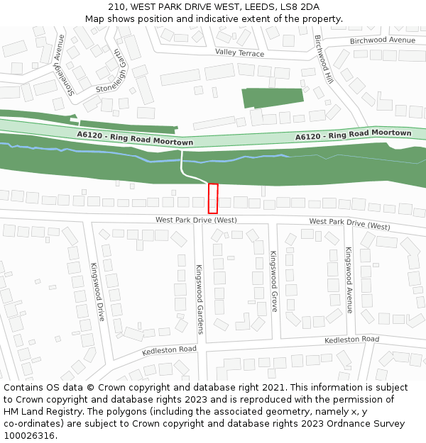 210, WEST PARK DRIVE WEST, LEEDS, LS8 2DA: Location map and indicative extent of plot