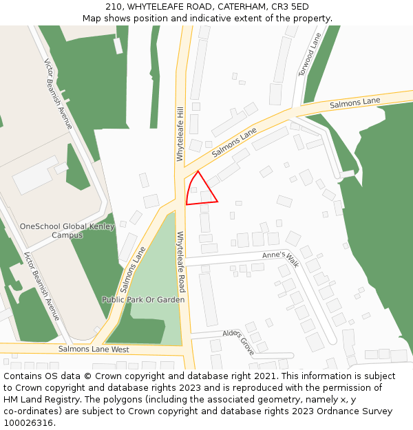 210, WHYTELEAFE ROAD, CATERHAM, CR3 5ED: Location map and indicative extent of plot