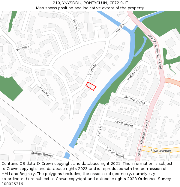 210, YNYSDDU, PONTYCLUN, CF72 9UE: Location map and indicative extent of plot