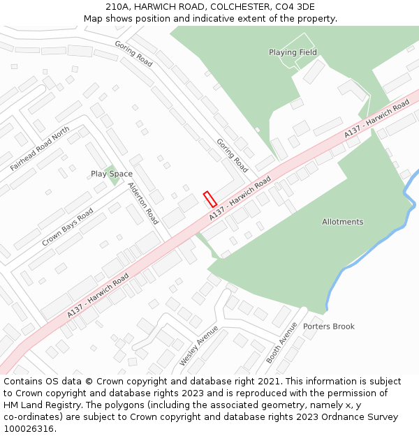 210A, HARWICH ROAD, COLCHESTER, CO4 3DE: Location map and indicative extent of plot