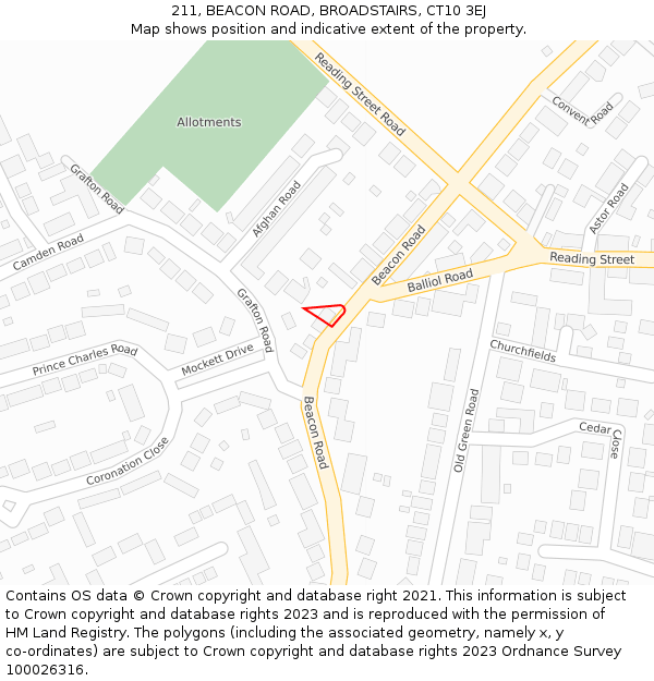 211, BEACON ROAD, BROADSTAIRS, CT10 3EJ: Location map and indicative extent of plot