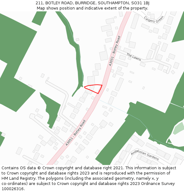 211, BOTLEY ROAD, BURRIDGE, SOUTHAMPTON, SO31 1BJ: Location map and indicative extent of plot