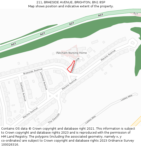 211, BRAESIDE AVENUE, BRIGHTON, BN1 8SP: Location map and indicative extent of plot