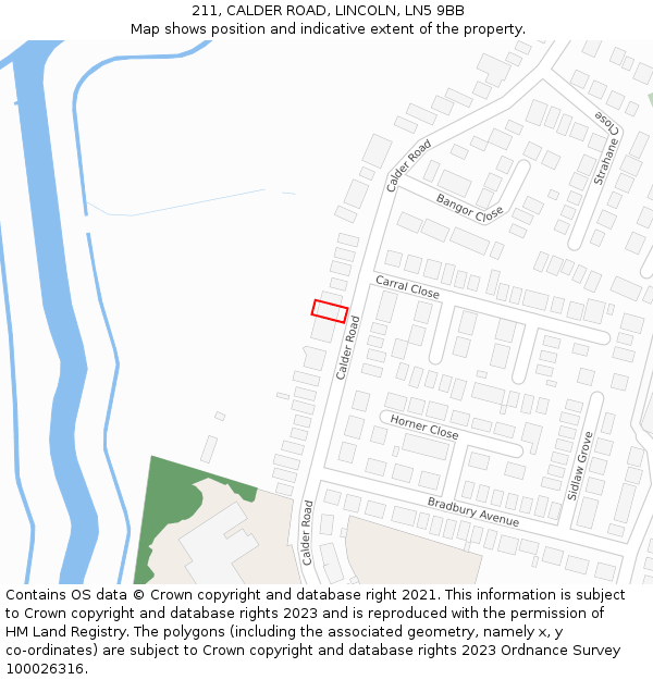 211, CALDER ROAD, LINCOLN, LN5 9BB: Location map and indicative extent of plot
