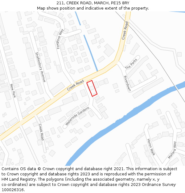 211, CREEK ROAD, MARCH, PE15 8RY: Location map and indicative extent of plot
