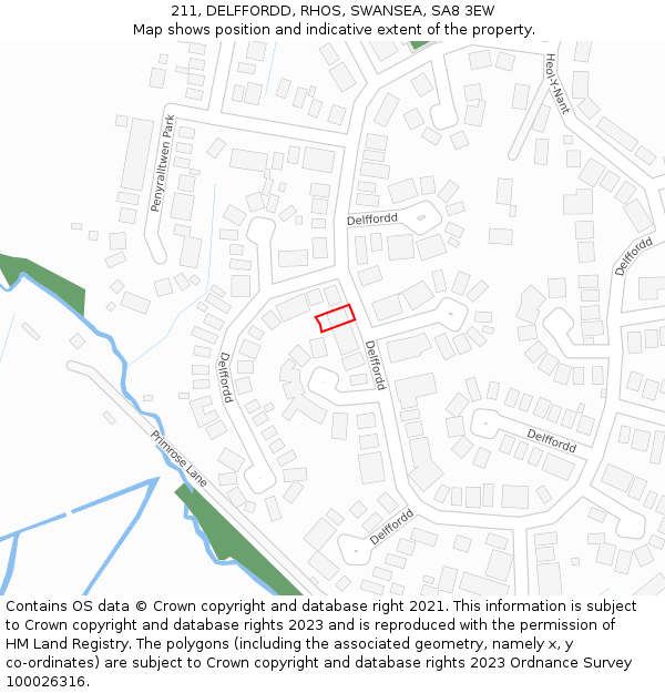 211, DELFFORDD, RHOS, SWANSEA, SA8 3EW: Location map and indicative extent of plot
