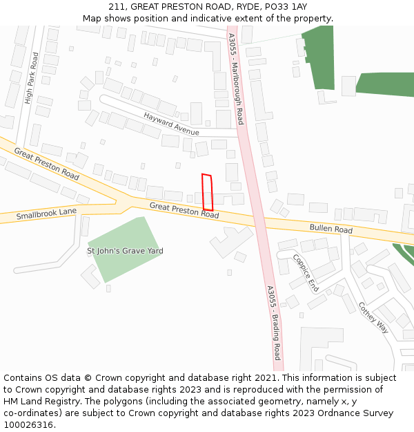 211, GREAT PRESTON ROAD, RYDE, PO33 1AY: Location map and indicative extent of plot