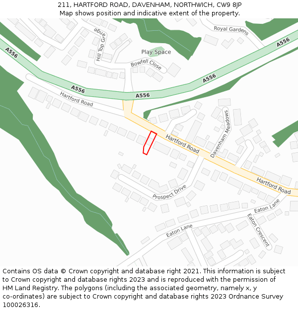 211, HARTFORD ROAD, DAVENHAM, NORTHWICH, CW9 8JP: Location map and indicative extent of plot