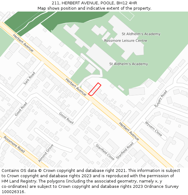 211, HERBERT AVENUE, POOLE, BH12 4HR: Location map and indicative extent of plot