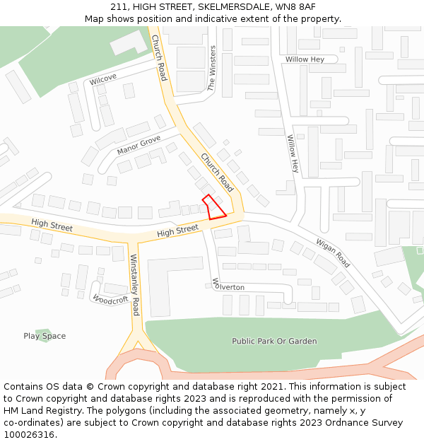 211, HIGH STREET, SKELMERSDALE, WN8 8AF: Location map and indicative extent of plot