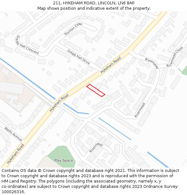 211, HYKEHAM ROAD, LINCOLN, LN6 8AP: Location map and indicative extent of plot