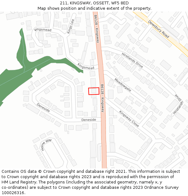 211, KINGSWAY, OSSETT, WF5 8ED: Location map and indicative extent of plot