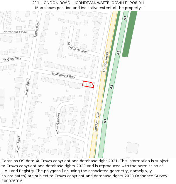 211, LONDON ROAD, HORNDEAN, WATERLOOVILLE, PO8 0HJ: Location map and indicative extent of plot