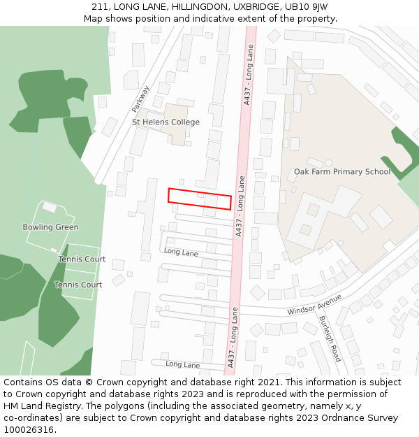 211, LONG LANE, HILLINGDON, UXBRIDGE, UB10 9JW: Location map and indicative extent of plot