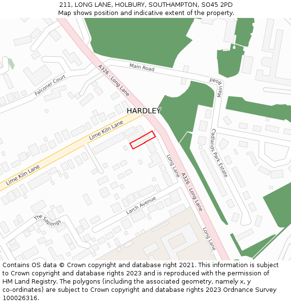 211, LONG LANE, HOLBURY, SOUTHAMPTON, SO45 2PD: Location map and indicative extent of plot