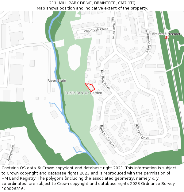 211, MILL PARK DRIVE, BRAINTREE, CM7 1TQ: Location map and indicative extent of plot