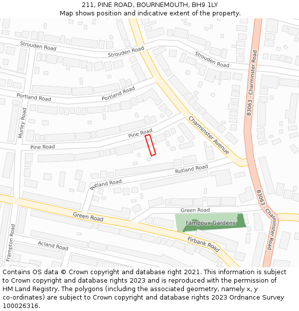 211, PINE ROAD, BOURNEMOUTH, BH9 1LY: Location map and indicative extent of plot