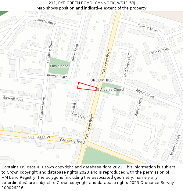 211, PYE GREEN ROAD, CANNOCK, WS11 5RJ: Location map and indicative extent of plot