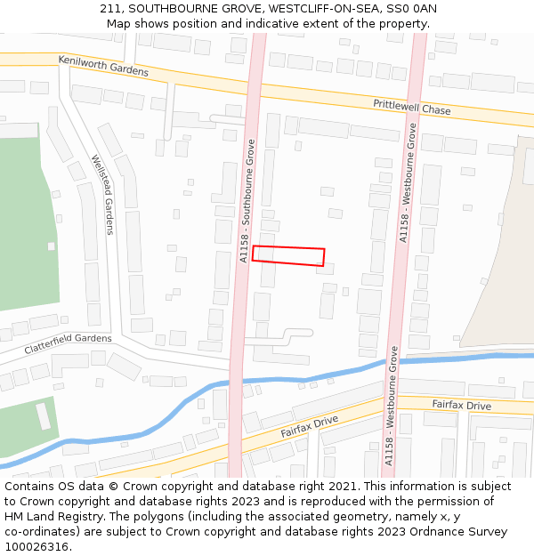 211, SOUTHBOURNE GROVE, WESTCLIFF-ON-SEA, SS0 0AN: Location map and indicative extent of plot