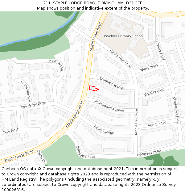 211, STAPLE LODGE ROAD, BIRMINGHAM, B31 3EE: Location map and indicative extent of plot