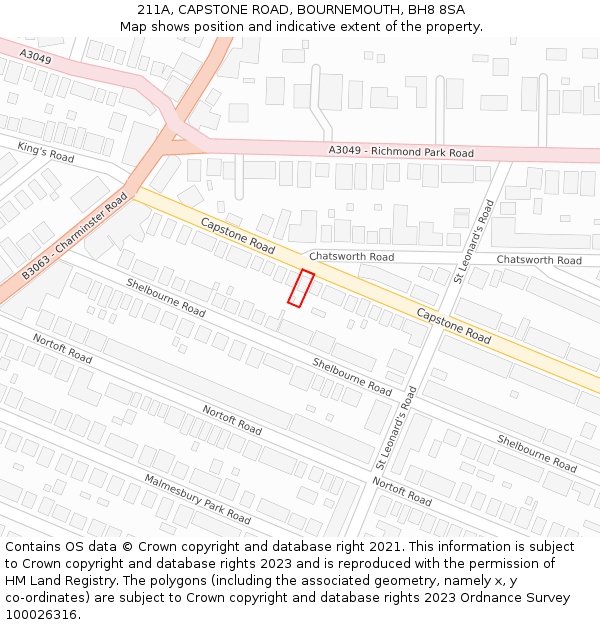 211A, CAPSTONE ROAD, BOURNEMOUTH, BH8 8SA: Location map and indicative extent of plot