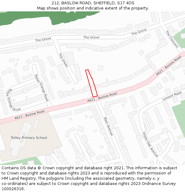 212, BASLOW ROAD, SHEFFIELD, S17 4DS: Location map and indicative extent of plot