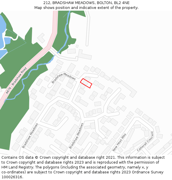 212, BRADSHAW MEADOWS, BOLTON, BL2 4NE: Location map and indicative extent of plot