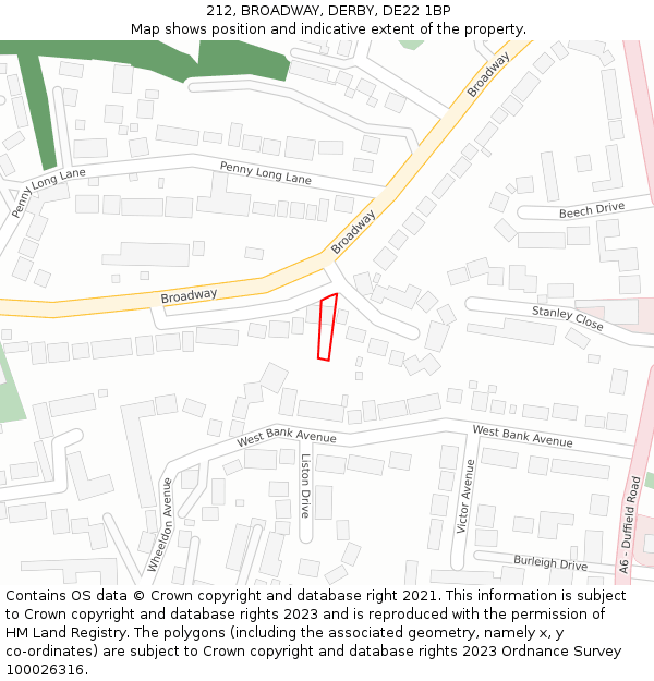 212, BROADWAY, DERBY, DE22 1BP: Location map and indicative extent of plot