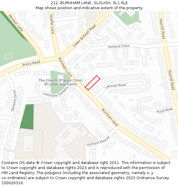 212, BURNHAM LANE, SLOUGH, SL1 6LE: Location map and indicative extent of plot