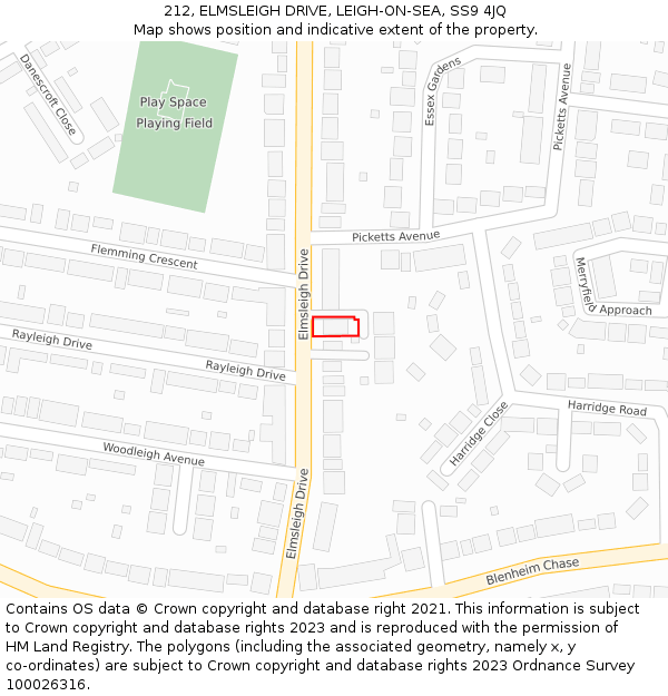212, ELMSLEIGH DRIVE, LEIGH-ON-SEA, SS9 4JQ: Location map and indicative extent of plot