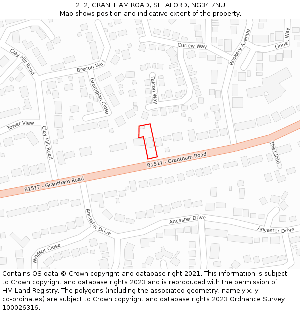 212, GRANTHAM ROAD, SLEAFORD, NG34 7NU: Location map and indicative extent of plot