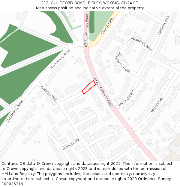 212, GUILDFORD ROAD, BISLEY, WOKING, GU24 9DJ: Location map and indicative extent of plot