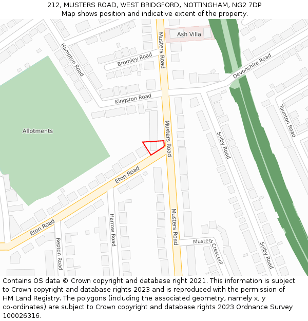 212, MUSTERS ROAD, WEST BRIDGFORD, NOTTINGHAM, NG2 7DP: Location map and indicative extent of plot