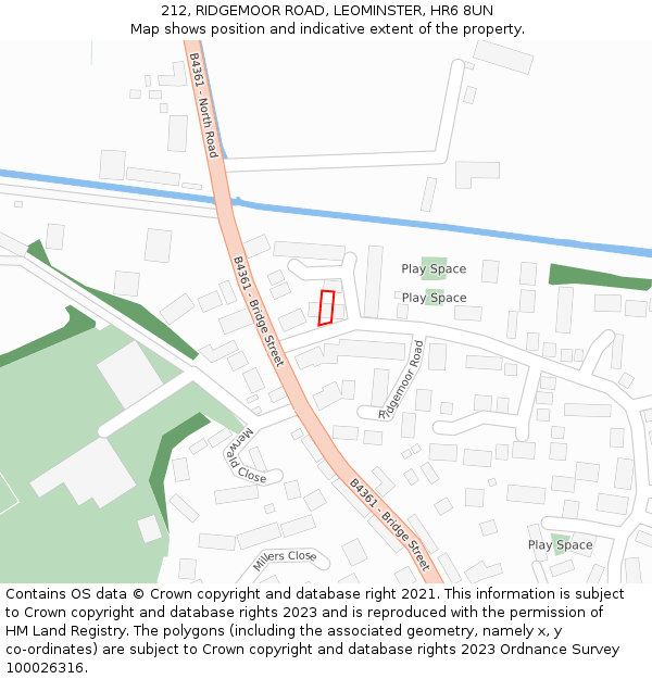 212, RIDGEMOOR ROAD, LEOMINSTER, HR6 8UN: Location map and indicative extent of plot