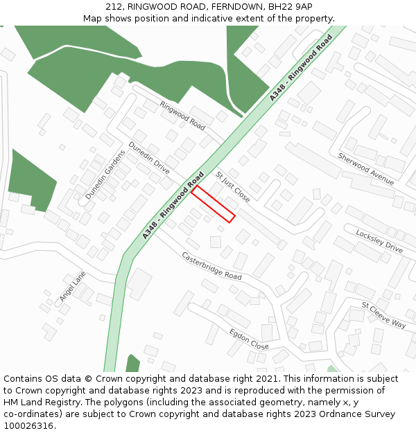 212, RINGWOOD ROAD, FERNDOWN, BH22 9AP: Location map and indicative extent of plot