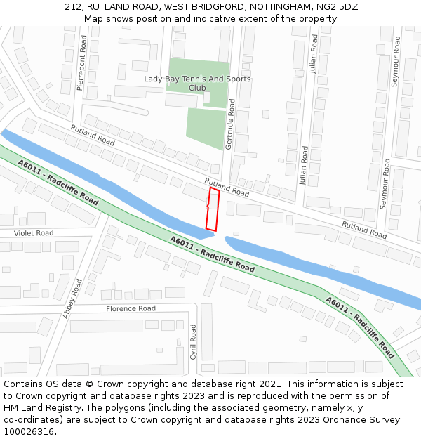 212, RUTLAND ROAD, WEST BRIDGFORD, NOTTINGHAM, NG2 5DZ: Location map and indicative extent of plot