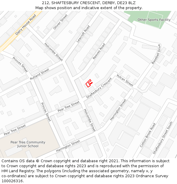 212, SHAFTESBURY CRESCENT, DERBY, DE23 8LZ: Location map and indicative extent of plot