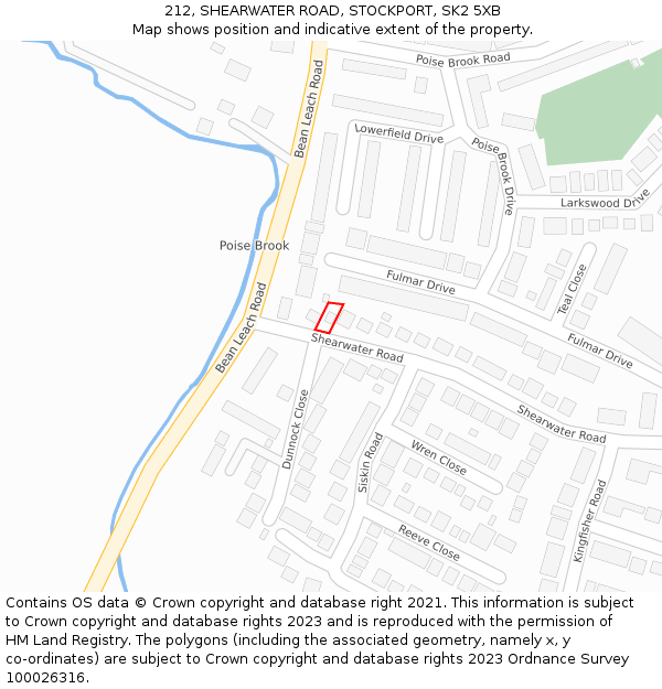 212, SHEARWATER ROAD, STOCKPORT, SK2 5XB: Location map and indicative extent of plot
