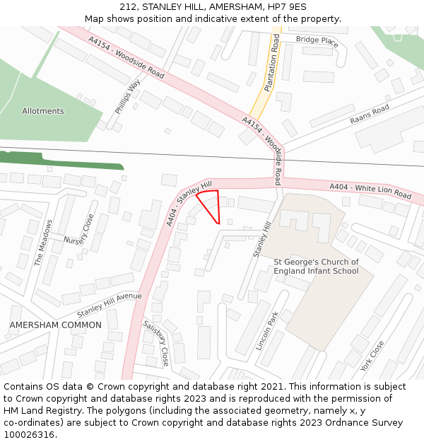 212, STANLEY HILL, AMERSHAM, HP7 9ES: Location map and indicative extent of plot