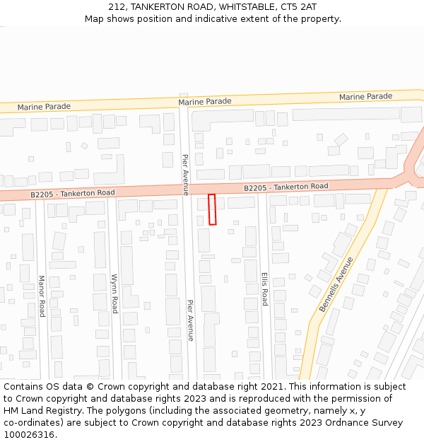 212, TANKERTON ROAD, WHITSTABLE, CT5 2AT: Location map and indicative extent of plot