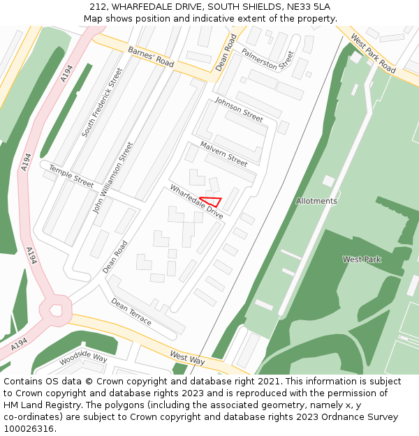 212, WHARFEDALE DRIVE, SOUTH SHIELDS, NE33 5LA: Location map and indicative extent of plot