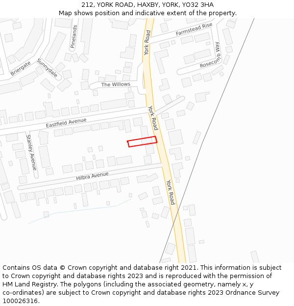 212, YORK ROAD, HAXBY, YORK, YO32 3HA: Location map and indicative extent of plot